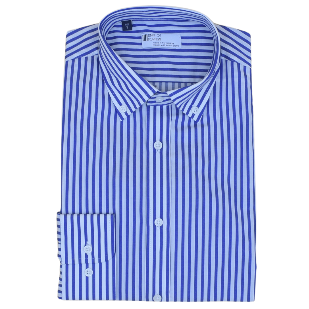 Camisa Riscas Azul e Branco